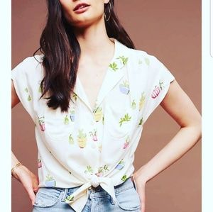 Anthropologie cactus print blouse